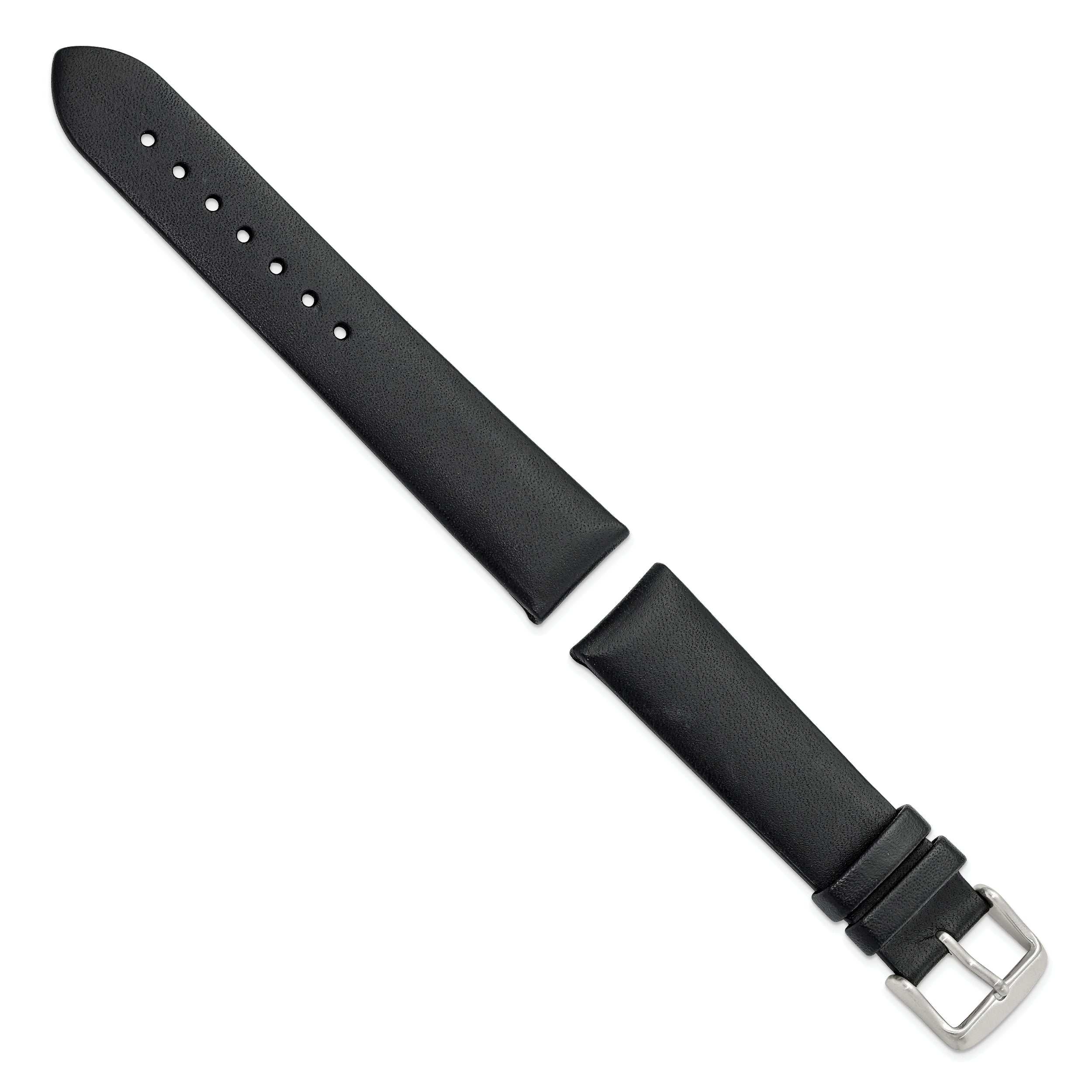 20mm Black Padded No-Stitch Calfskin Leather with Stainless Stee Buckle 7.5 inch Watch Band