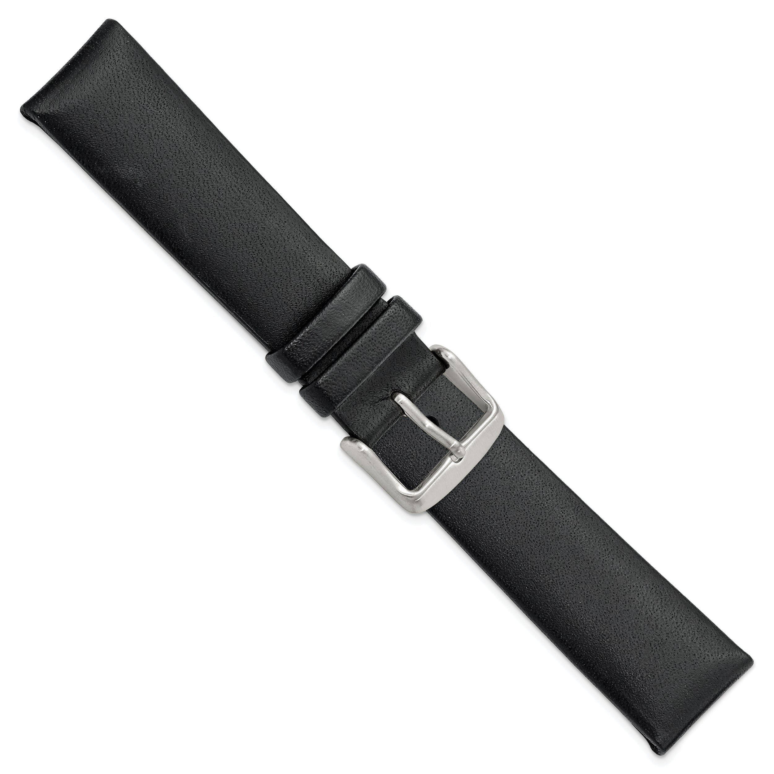 20mm Black Padded No-Stitch Calfskin Leather with Stainless Stee Buckle 7.5 inch Watch Band