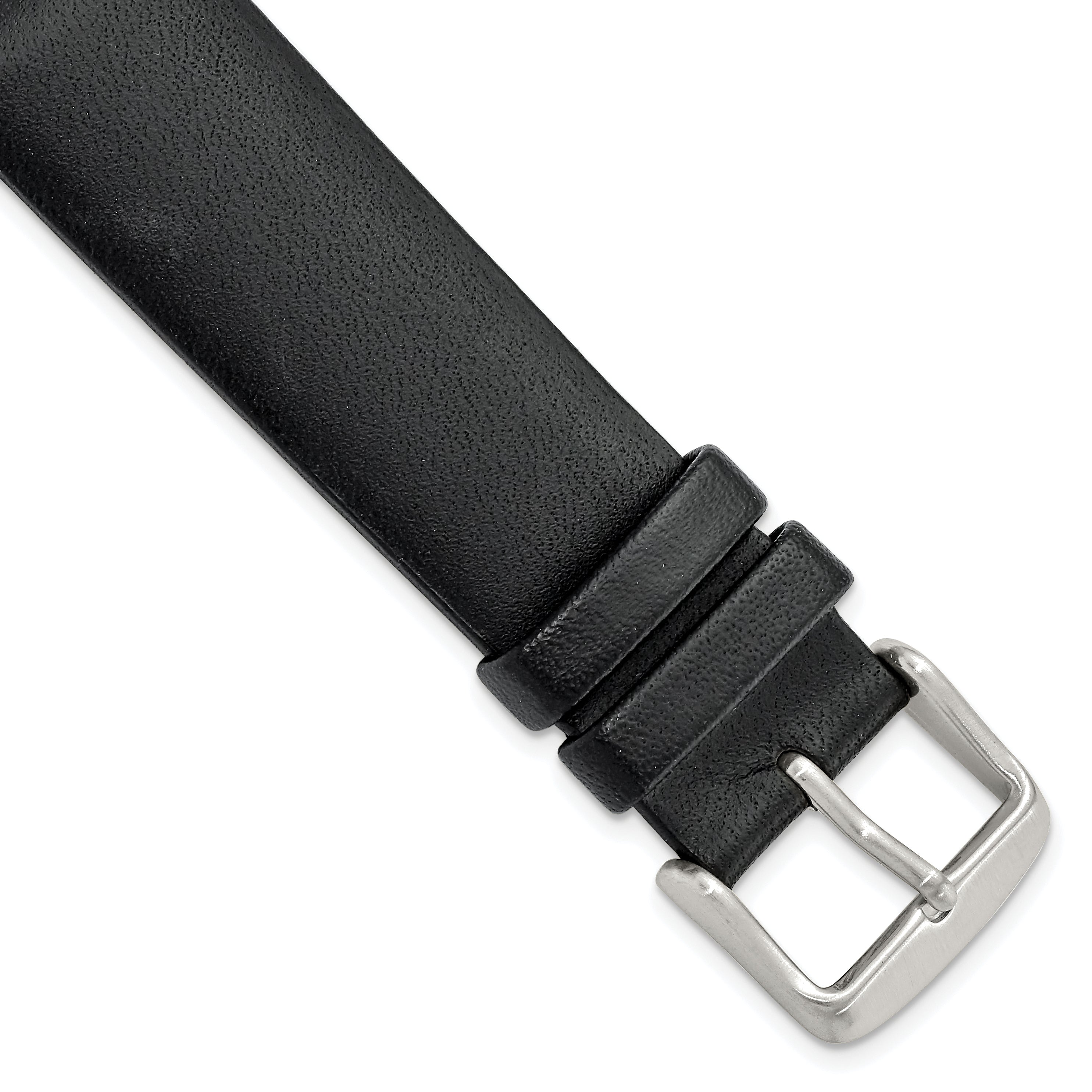 20mm Black Padded No-Stitch Calfskin Leather with Stainless Stee Buckle 7.5 inch Watch Band