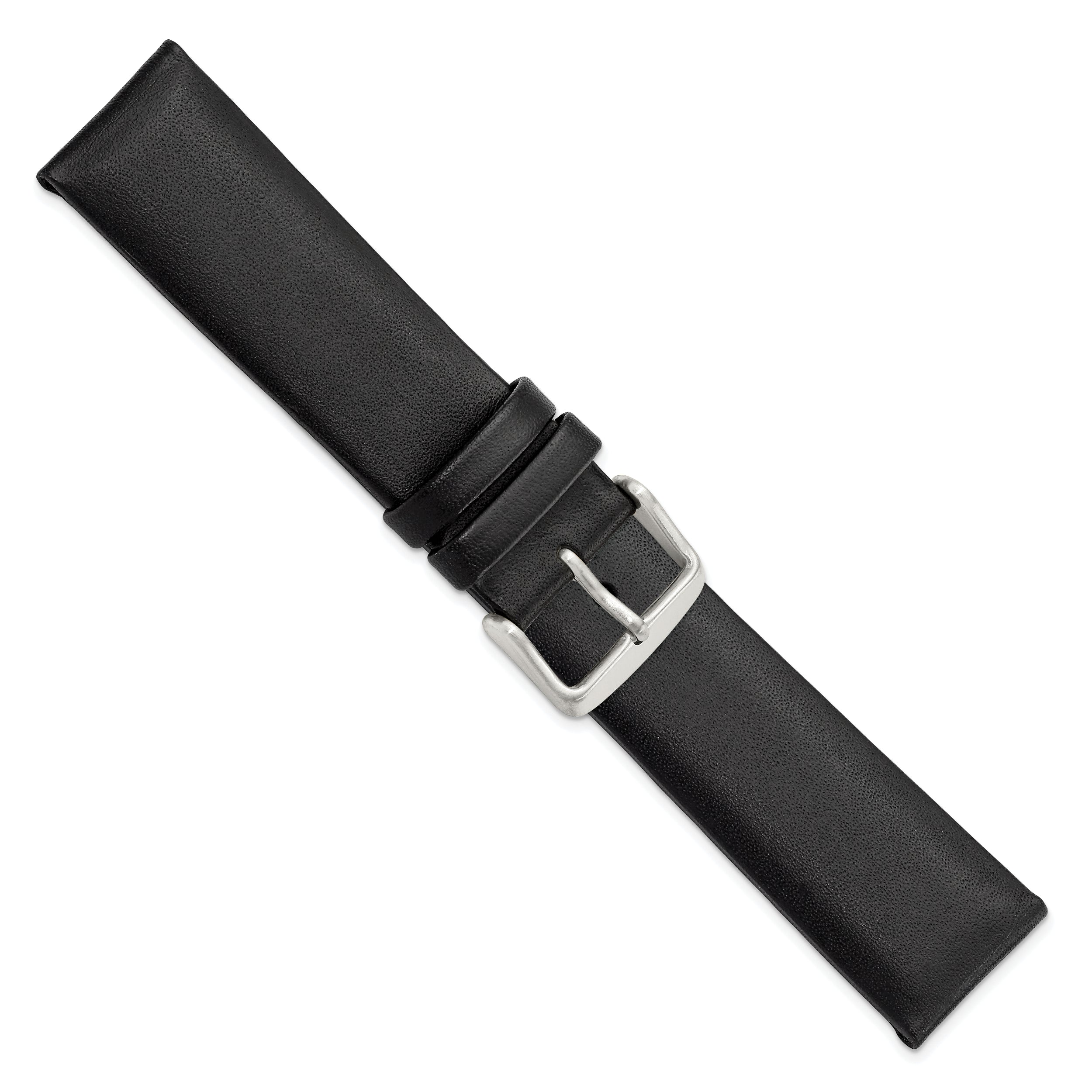 22mm Black Padded No-Stitch Calfskin Leather with Stainless Stee Buckle 7.5 inch Watch Band