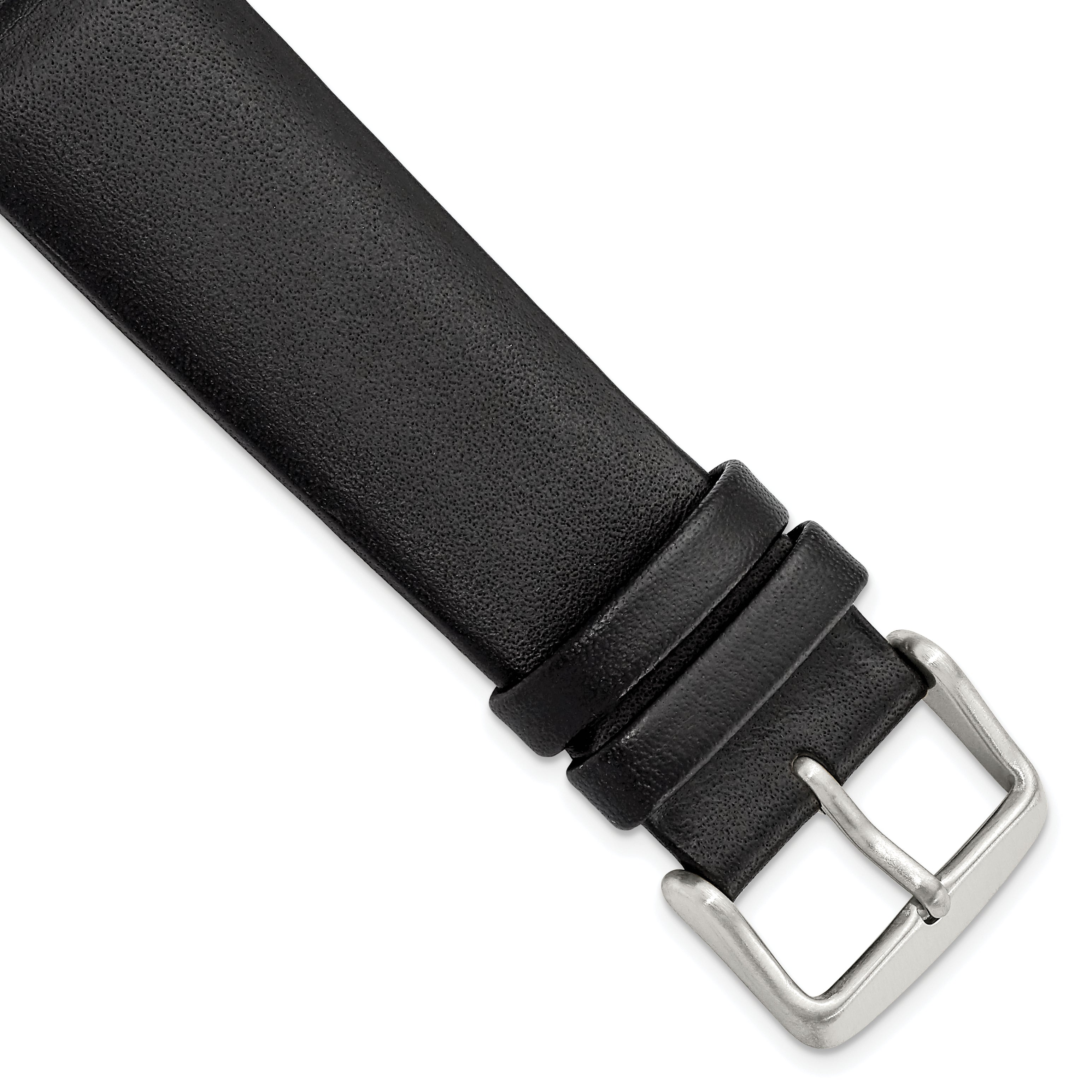 22mm Black Padded No-Stitch Calfskin Leather with Stainless Stee Buckle 7.5 inch Watch Band