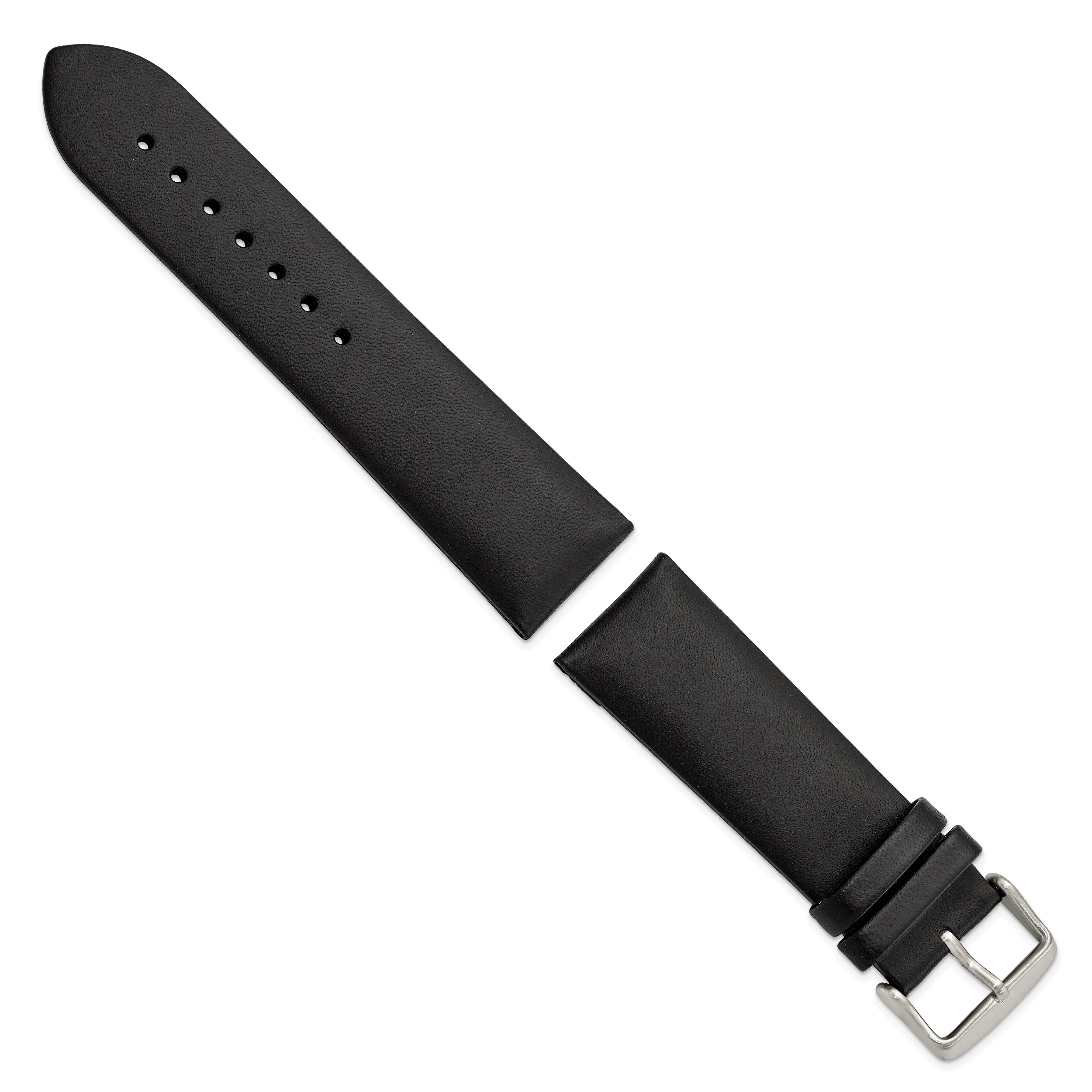 24mm Black Padded No-Stitch Calfskin Leather with Stainless Stee Buckle 7.5 inch Watch Band