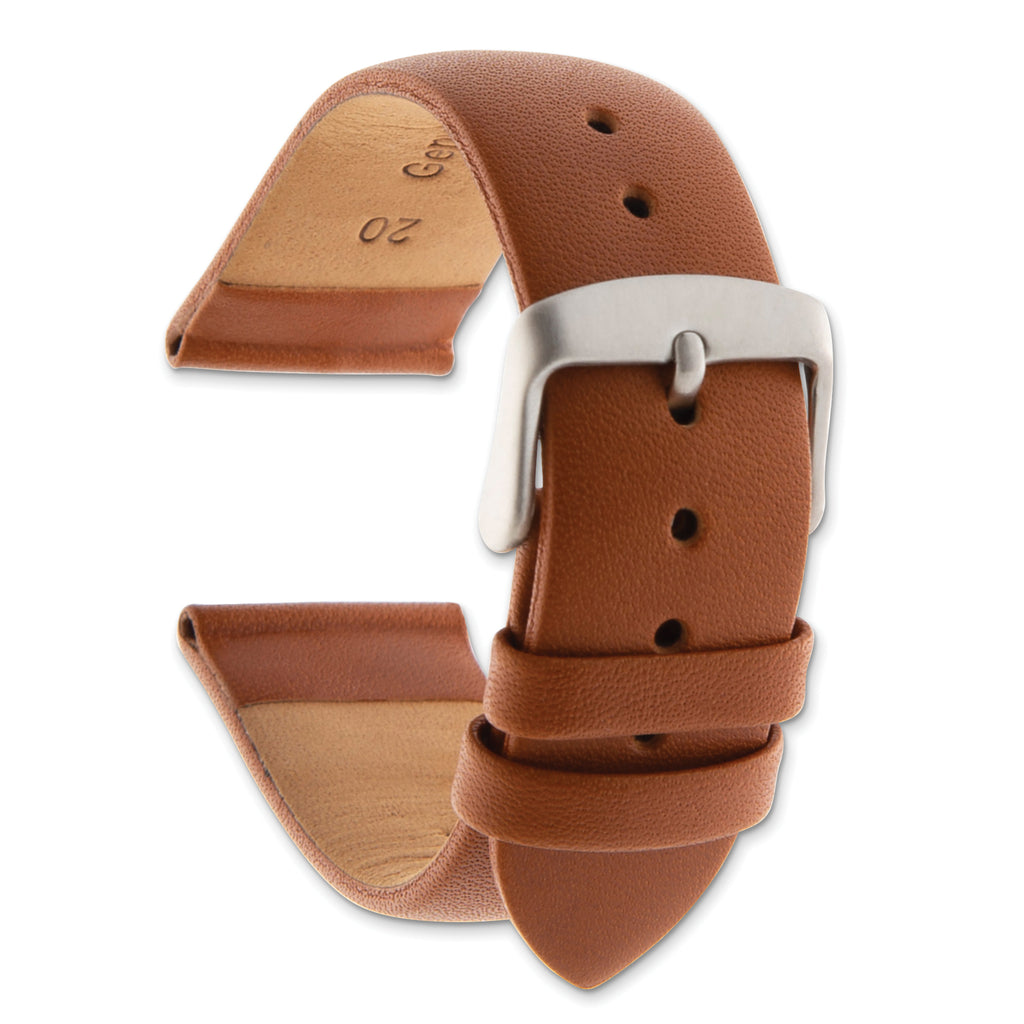 16mm Light Brown Padded No-Stitch Calfskin Leather with Stainless Steel Buckle 7.5 inch Watch Band - Sophia Jewelers