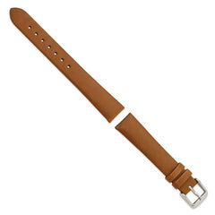 16mm Light Brown Padded No-Stitch Calfskin Leather with Stainless Steel Buckle 7.5 inch Watch Band