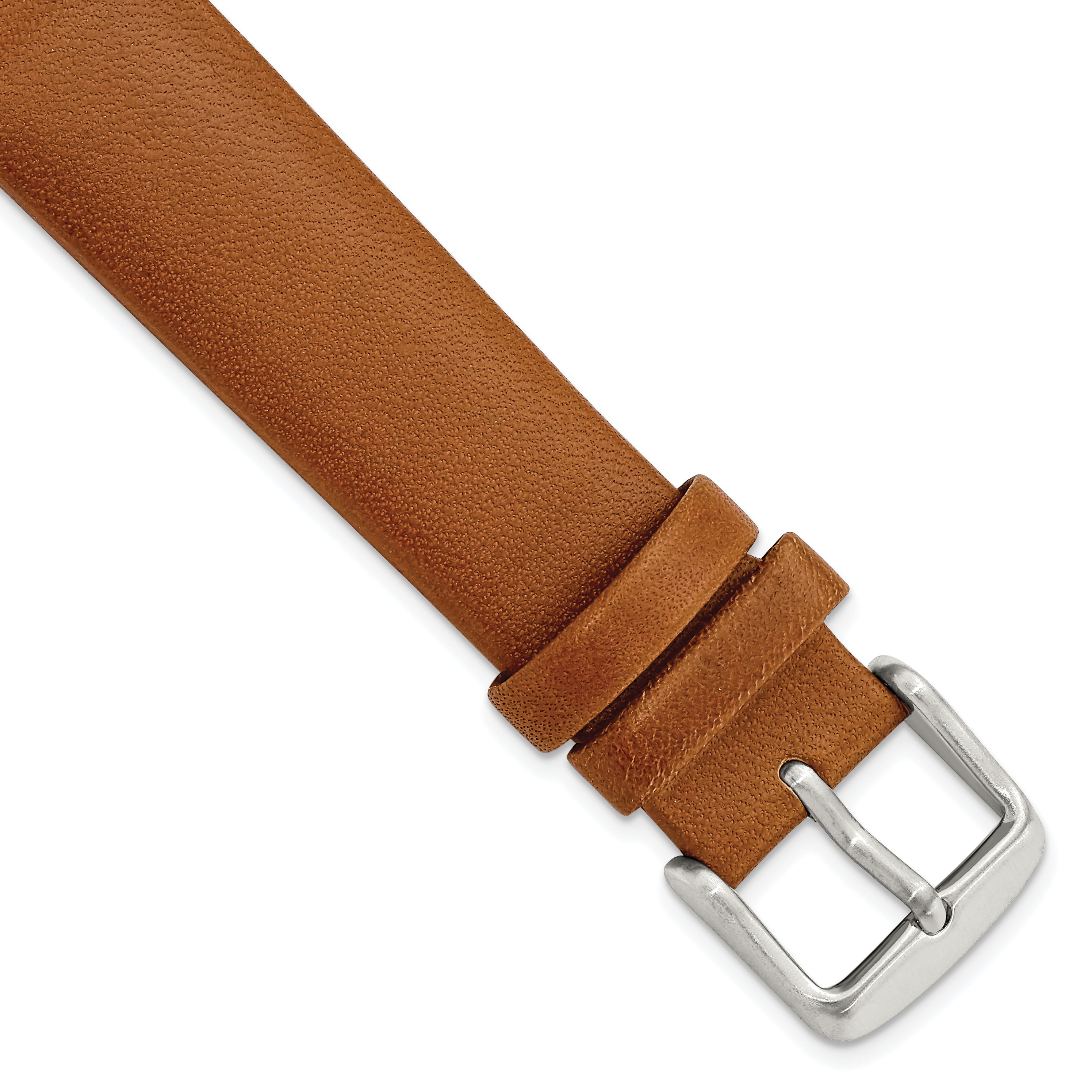 18mm Light Brown Padded No-Stitch Calfskin Leather with Stainless Steel Buckle 7.5 inch Watch Band