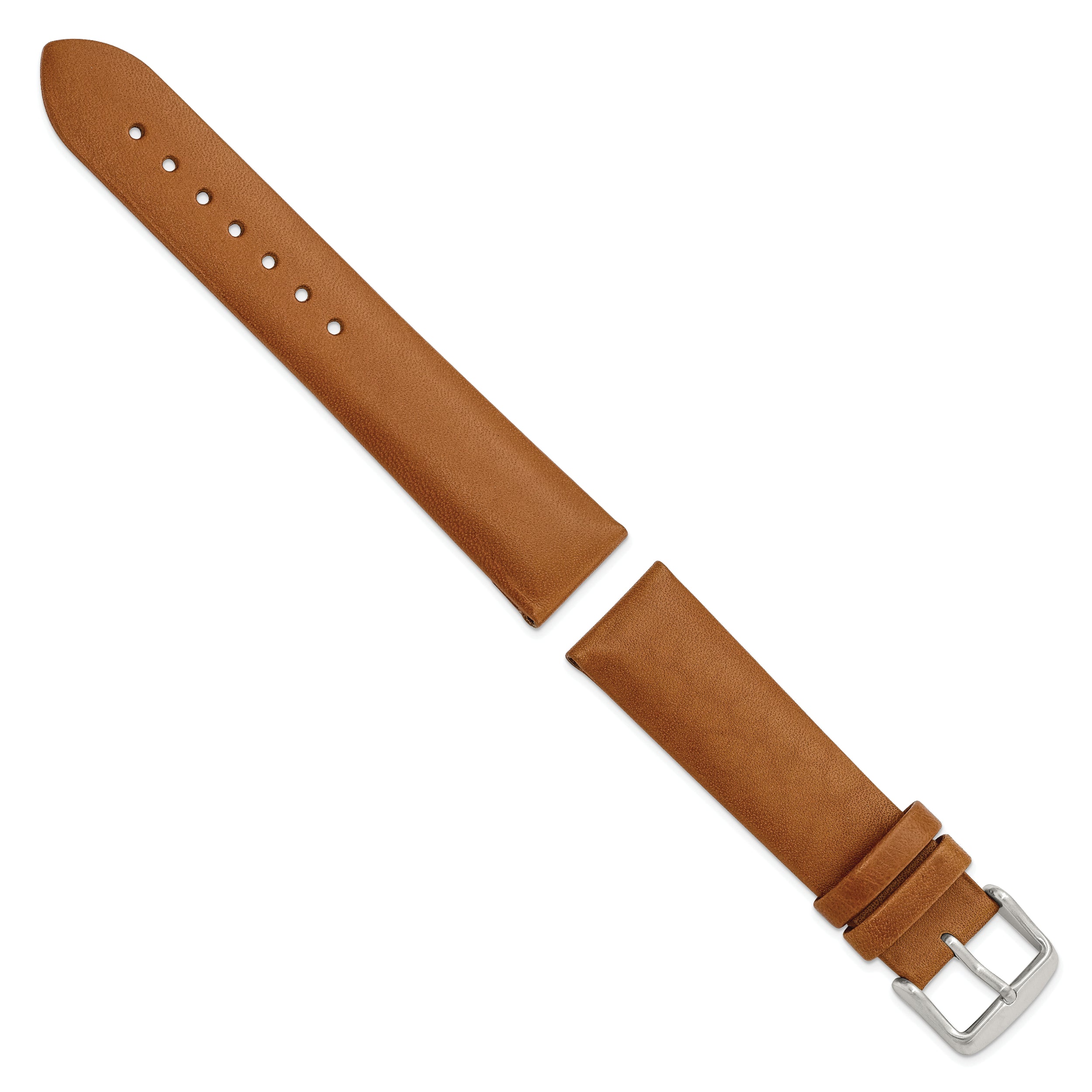 20mm Light Brown Padded No-Stitch Calfskin Leather with Stainless Steel Buckle 7.5 inch Watch Band