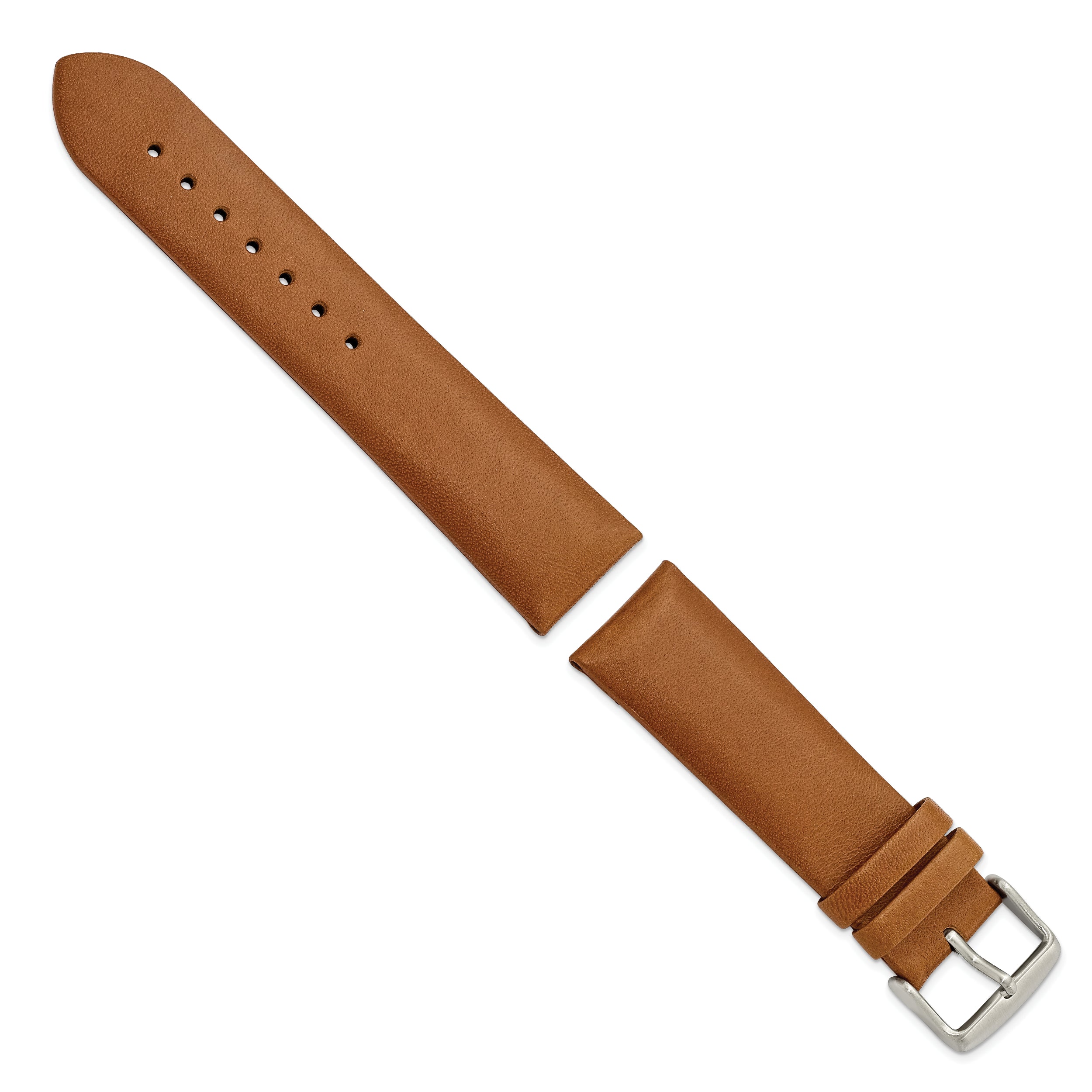 22mm Light Brown Padded No-Stitch Calfskin Leather with Stainless Steel Buckle 7.5 inch Watch Band