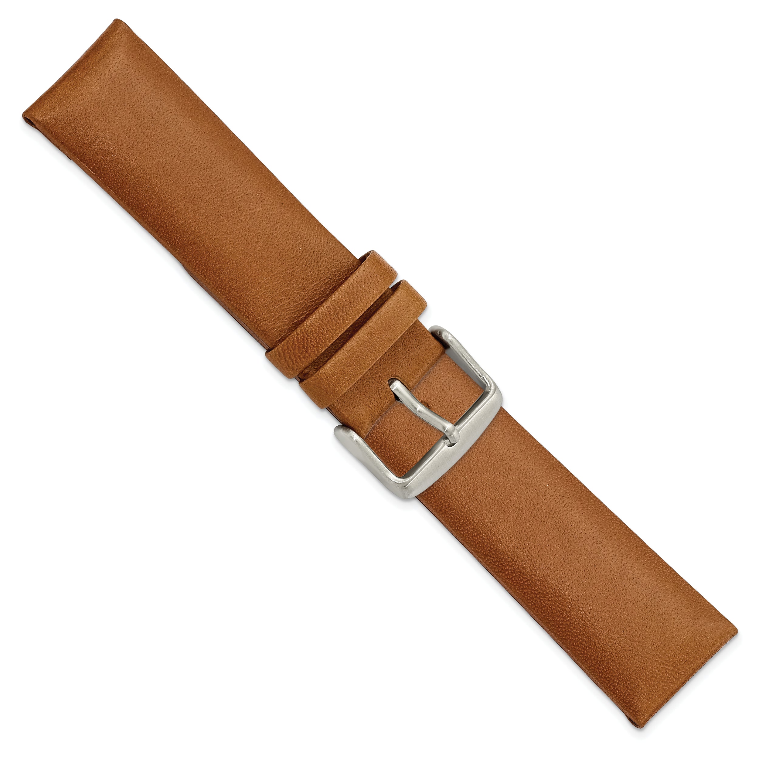22mm Light Brown Padded No-Stitch Calfskin Leather with Stainless Steel Buckle 7.5 inch Watch Band