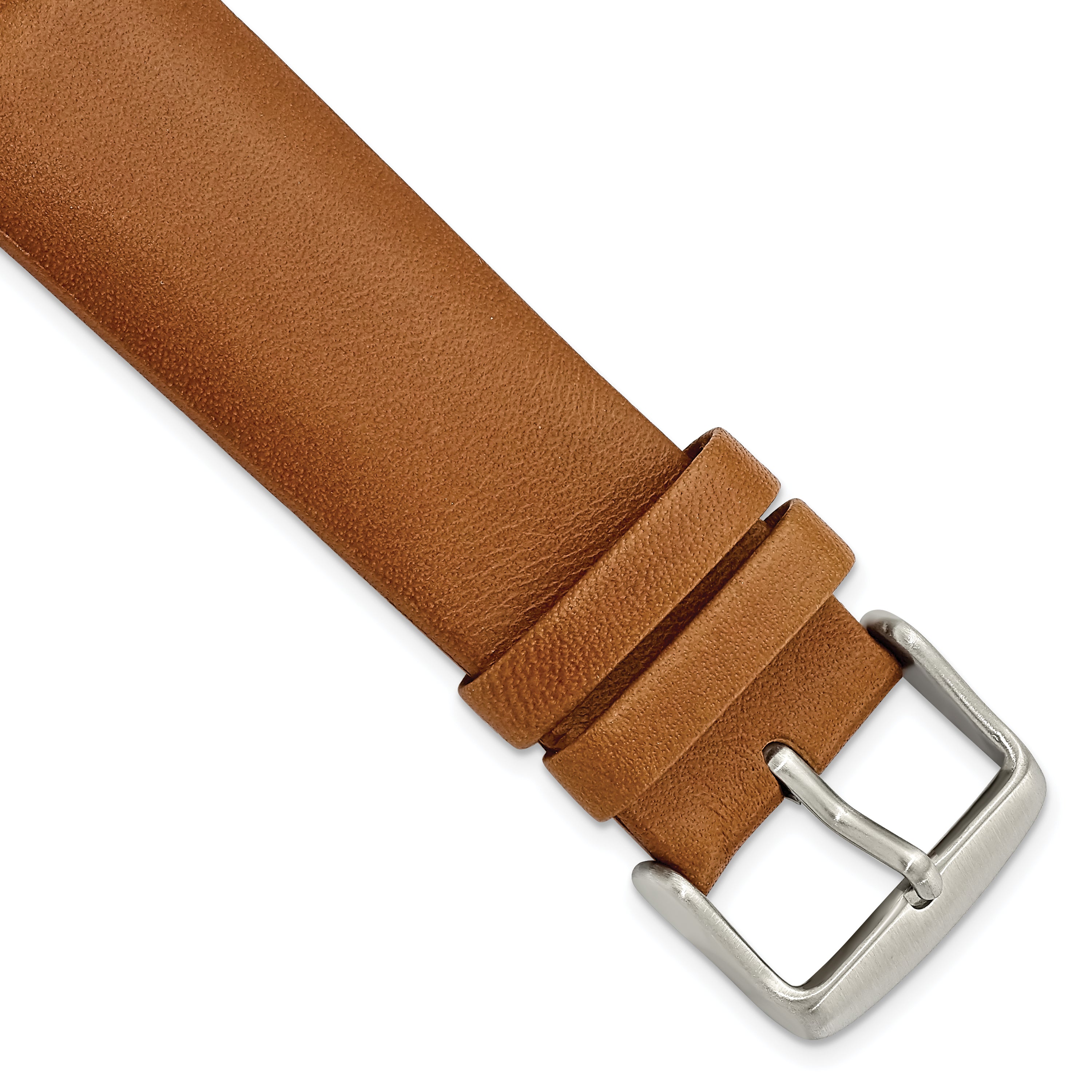 22mm Light Brown Padded No-Stitch Calfskin Leather with Stainless Steel Buckle 7.5 inch Watch Band