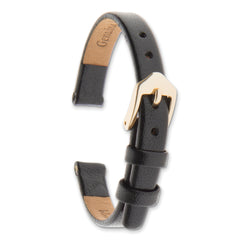 8mm Black Flat Polished Leather with Gold-tone Aluminum Buckle 6.6 inch Watch Band