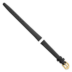 10mm Black Flat Polished Leather with Gold-tone Aluminum Buckle 6.6 inch Watch Band