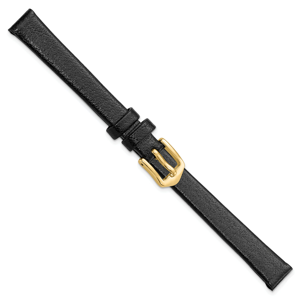 10mm Black Flat Polished Leather with Gold-tone Aluminum Buckle 6.6 inch Watch Band - Sophia Jewelers