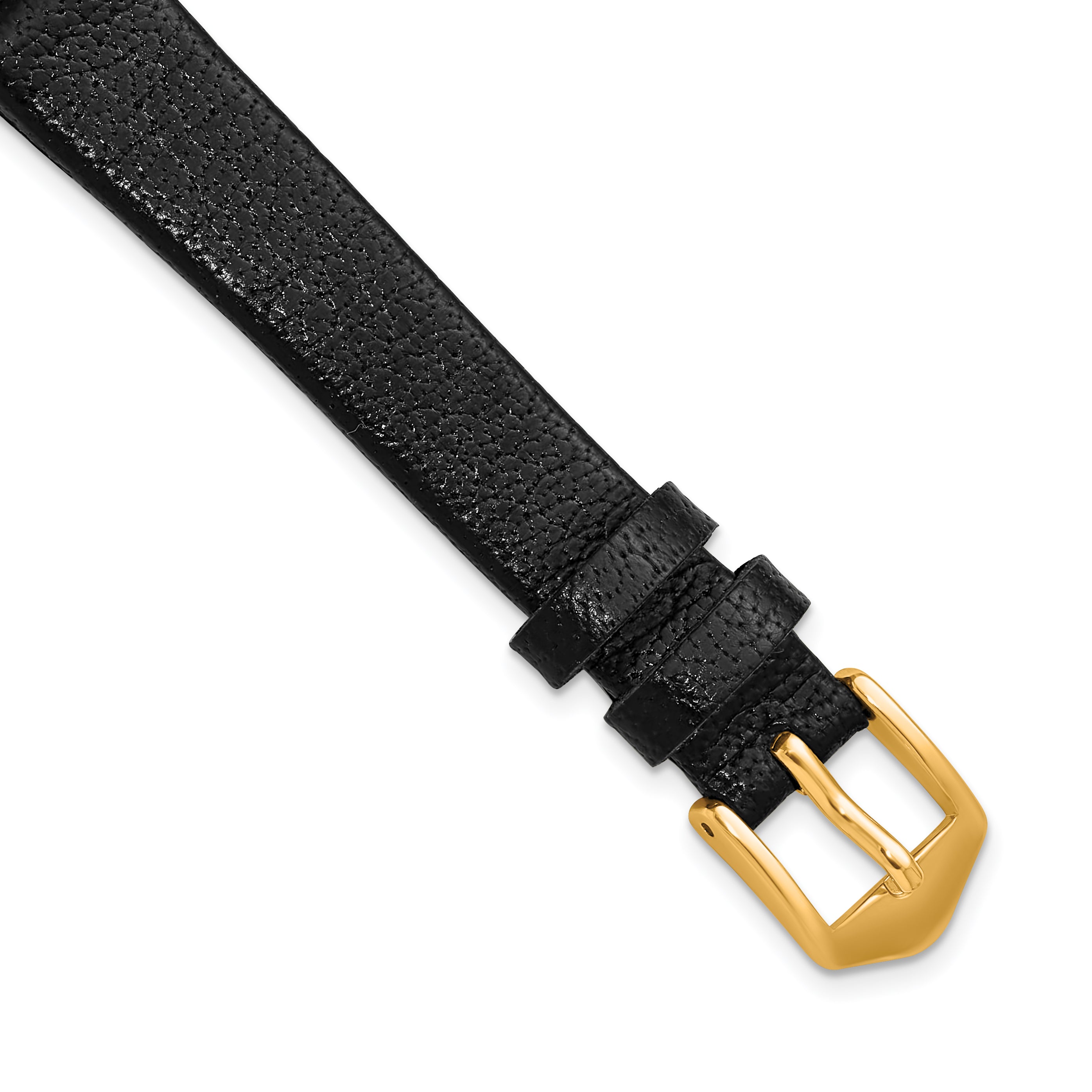 12mm Black Flat Polished Leather with Gold-tone Aluminum Buckle 6.6 inch Watch Band
