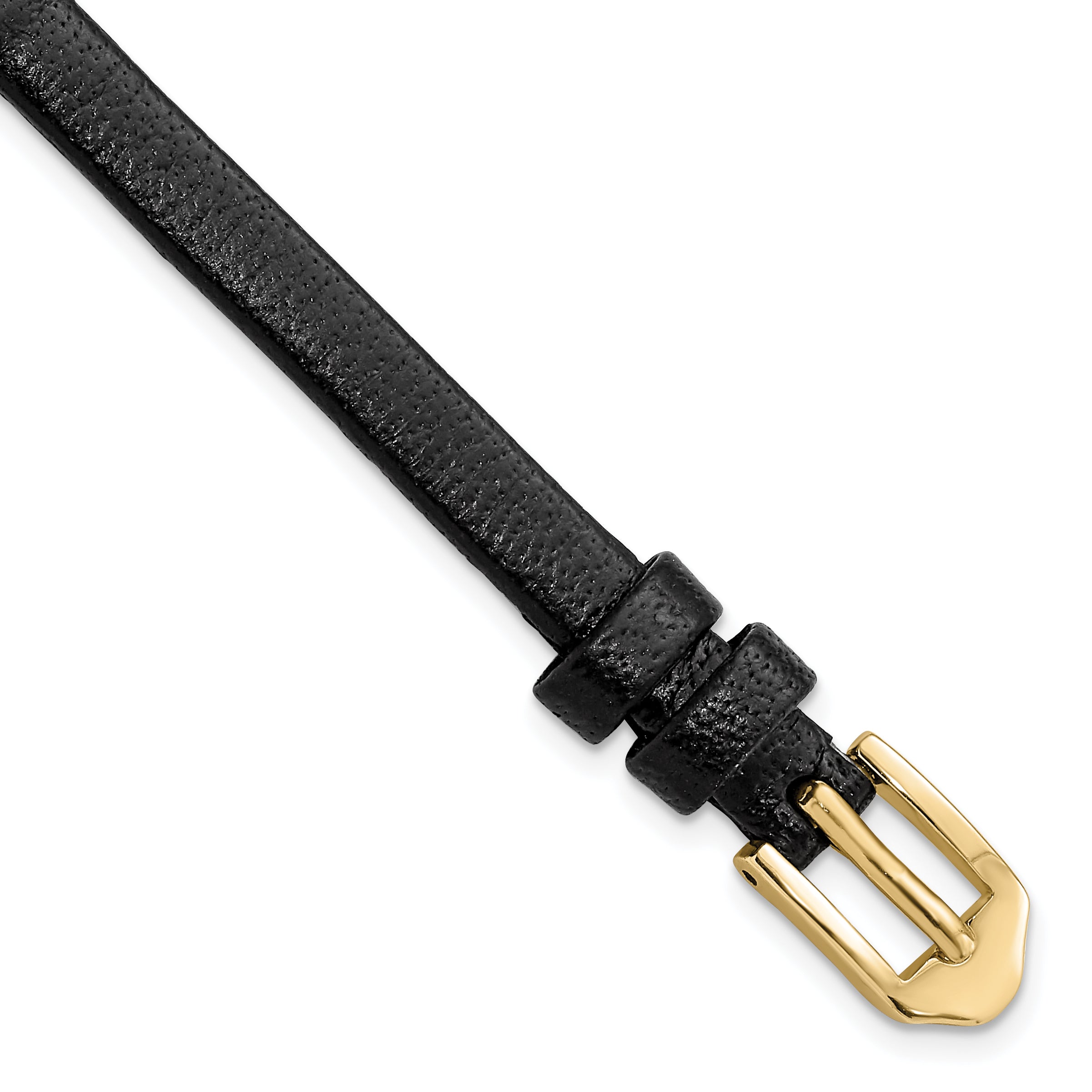 6mm Black Flat Polished Leather with Gold-tone Aluminum Buckle 6.6 inch Watch Band