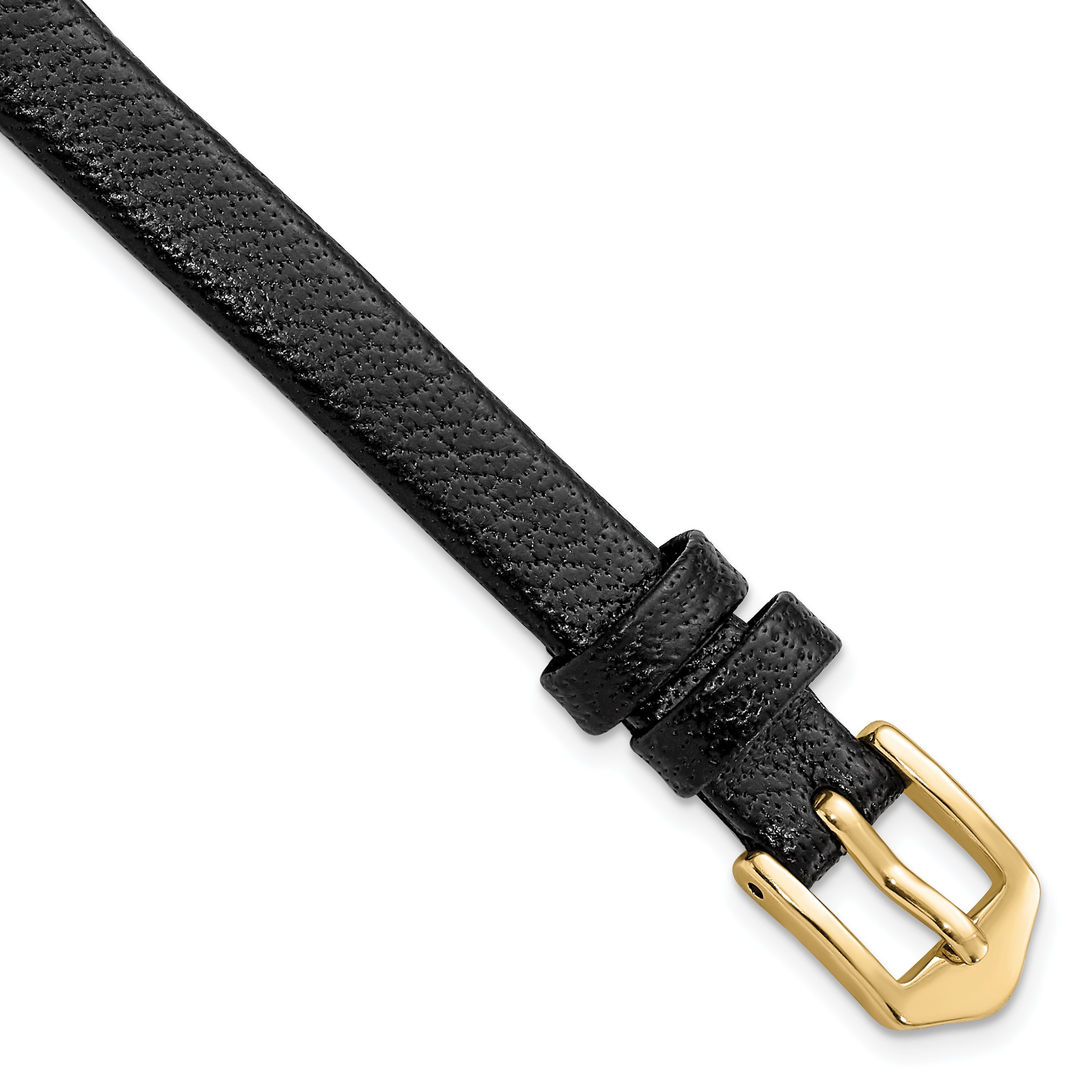 8mm Black Flat Polished Leather with Gold-tone Aluminum Buckle 6.6 inch Watch Band
