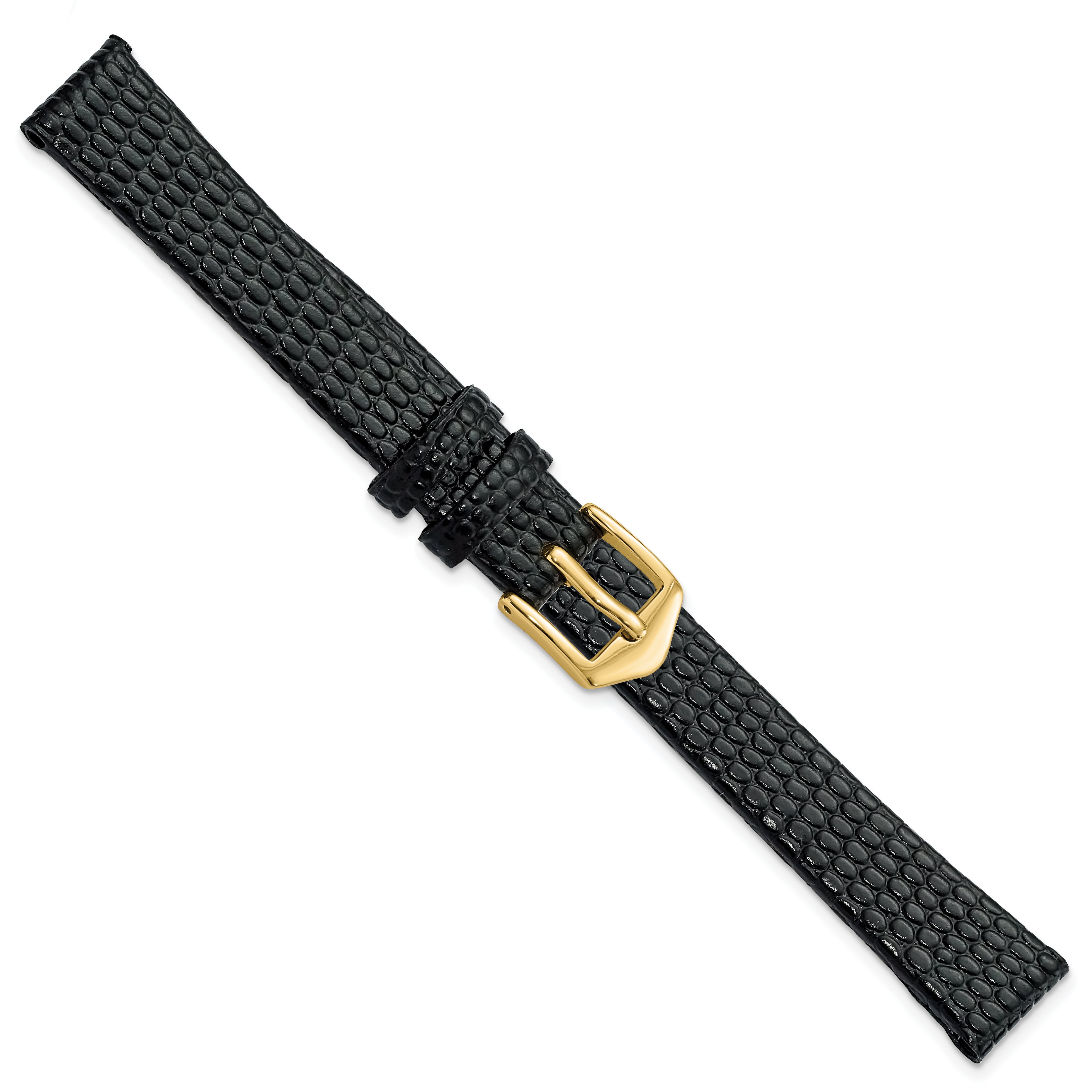 12mm Black Flat Lizard Grain Calfskin Leather with Gold-tone Aluminum Buckle 6.75 inch Watch Band