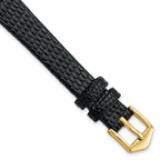 10mm Black Flat Lizard Grain Calfskin Leather with Gold-tone Aluminum Buckle 6.75 inch Watch Band