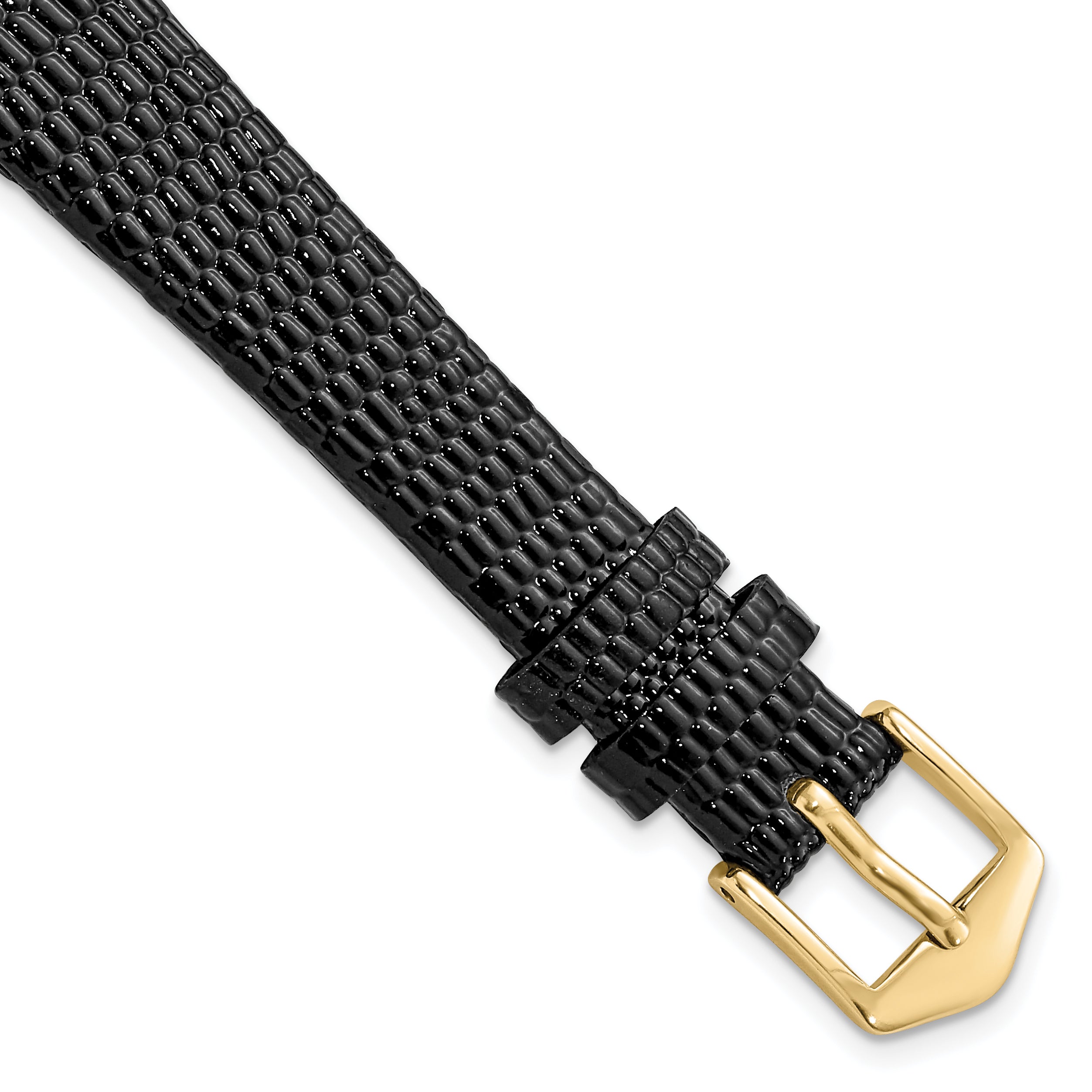 13mm Black Flat Lizard Grain Calfskin Leather with Gold-tone Aluminum Buckle 6.75 inch Watch Band