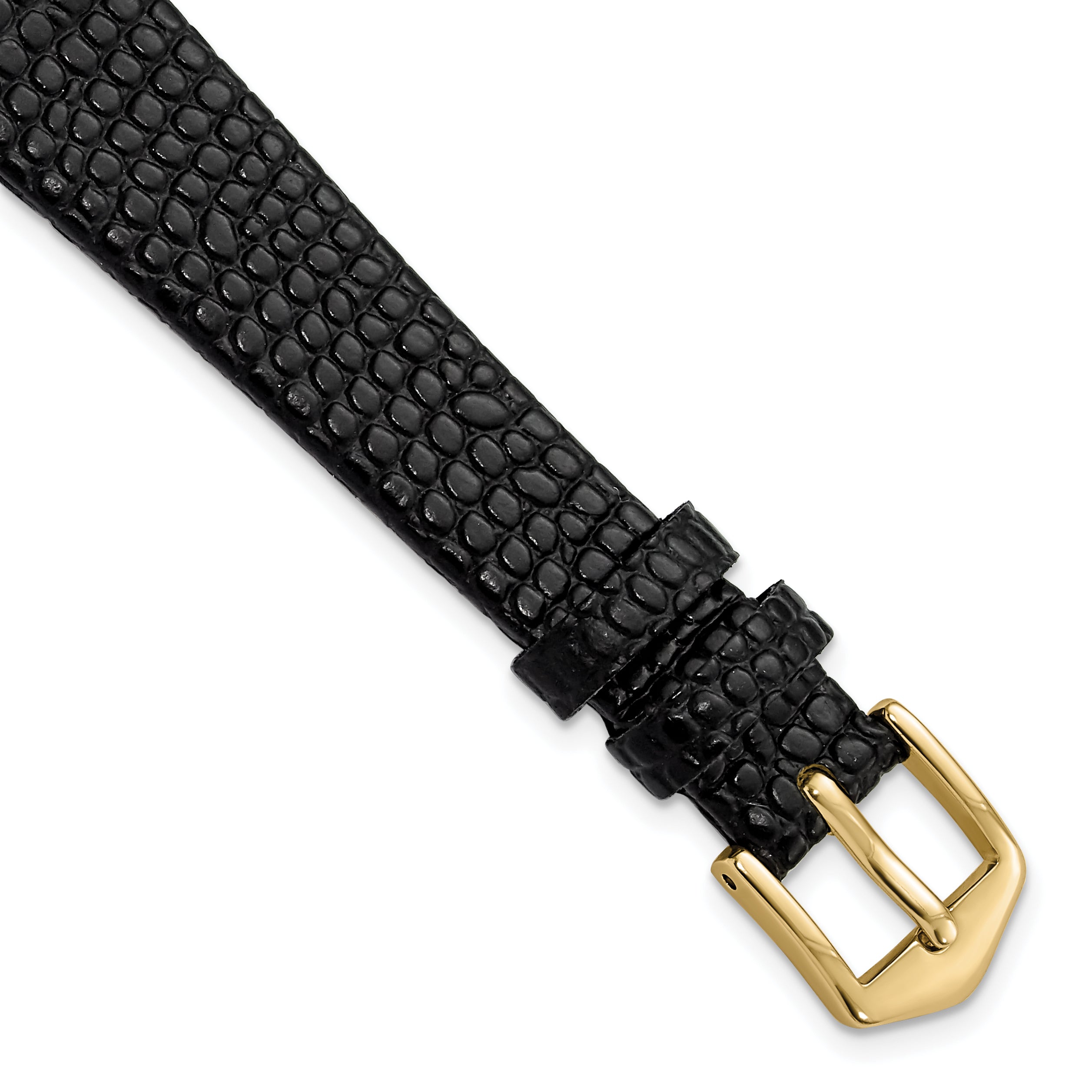 14mm Black Flat Lizard Grain Calfskin Leather with Gold-tone Aluminum Buckle 6.75 inch Watch Band