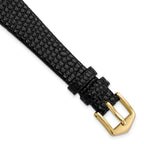 10mm Black Flat Lizard Grain Calfskin Leather with Gold-tone Aluminum Buckle 6.75 inch Watch Band