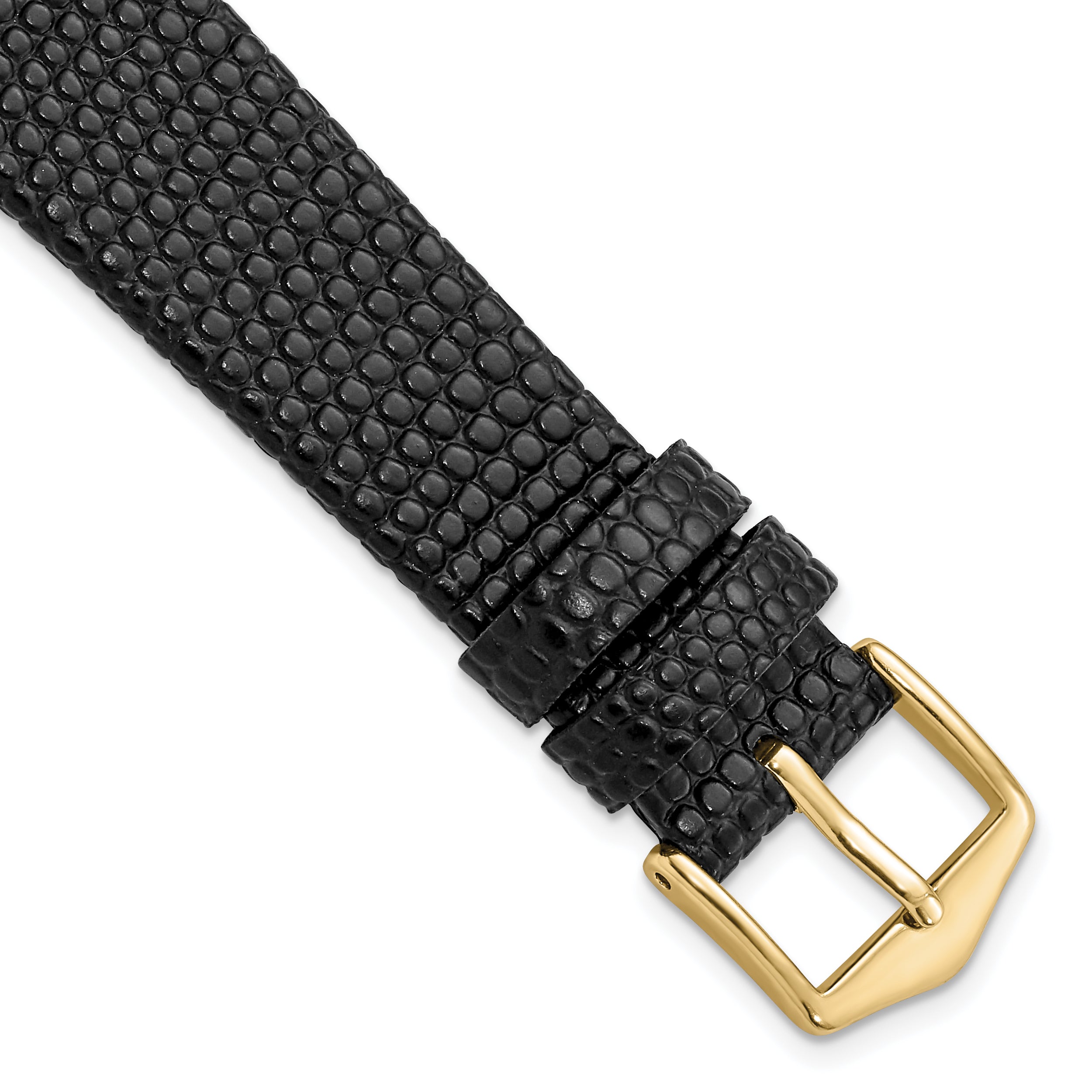 18mm Black Flat Lizard Grain Calfskin Leather with Gold-tone Aluminum Buckle 7.5 inch Watch Band