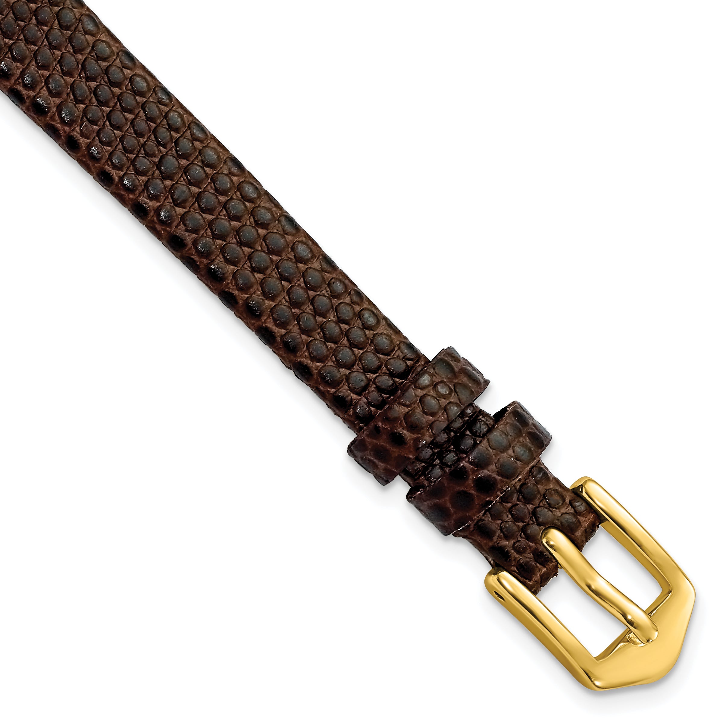 10mm Dark Brown Flat Lizard Grain Calfskin Leather with Gold-tone Aluminum Buckle 6.75 inch Watch Band Main image