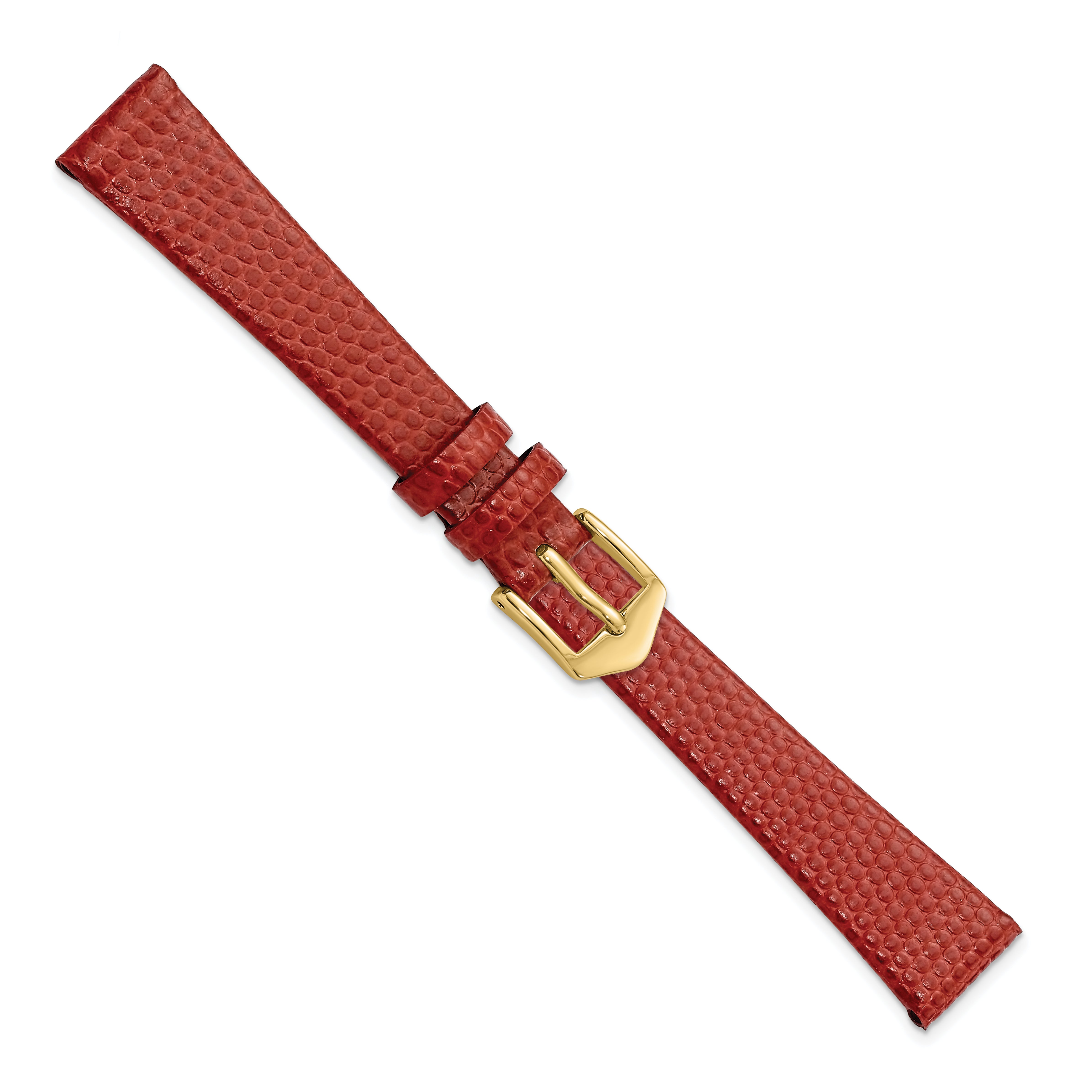 14mm Red Flat Lizard Grain Calfskin Leather with Gold-tone Aluminum Buckle 6.75 inch Watch Band