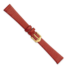 14mm Red Flat Lizard Grain Calfskin Leather with Gold-tone Aluminum Buckle 6.75 inch Watch Band