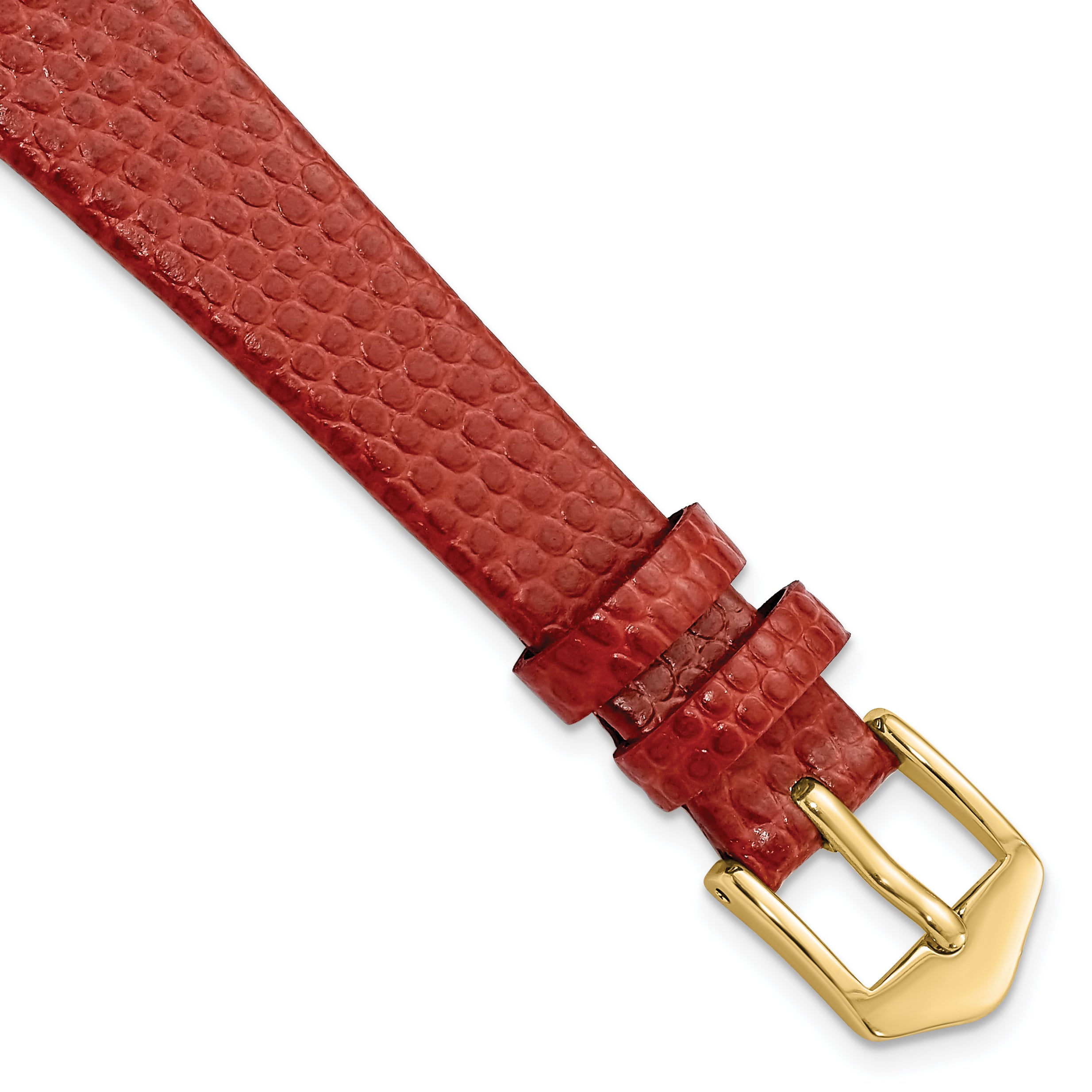 14mm Red Flat Lizard Grain Calfskin Leather with Gold-tone Aluminum Buckle 6.75 inch Watch Band Main image