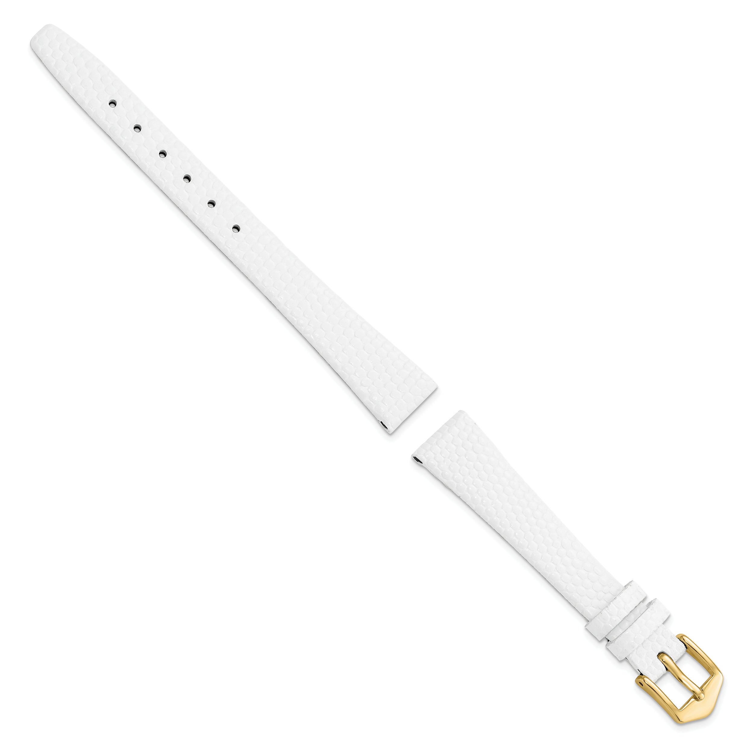 13mm White Flat Lizard Grain Calfskin Leather with Gold-tone Aluminum Buckle 6.75 inch Watch Band