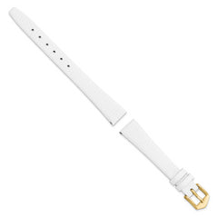 13mm White Flat Lizard Grain Calfskin Leather with Gold-tone Aluminum Buckle 6.75 inch Watch Band
