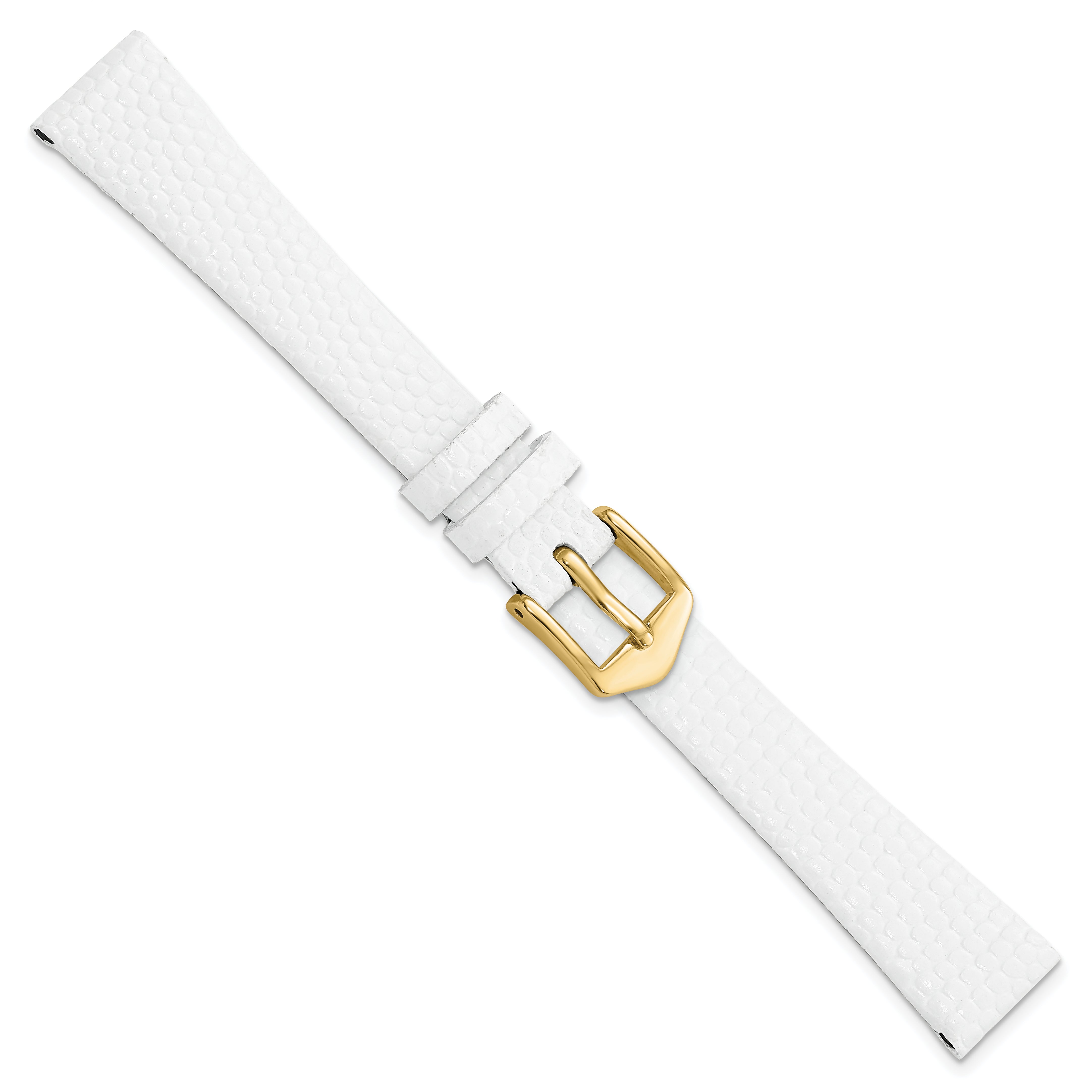 13mm White Flat Lizard Grain Calfskin Leather with Gold-tone Aluminum Buckle 6.75 inch Watch Band