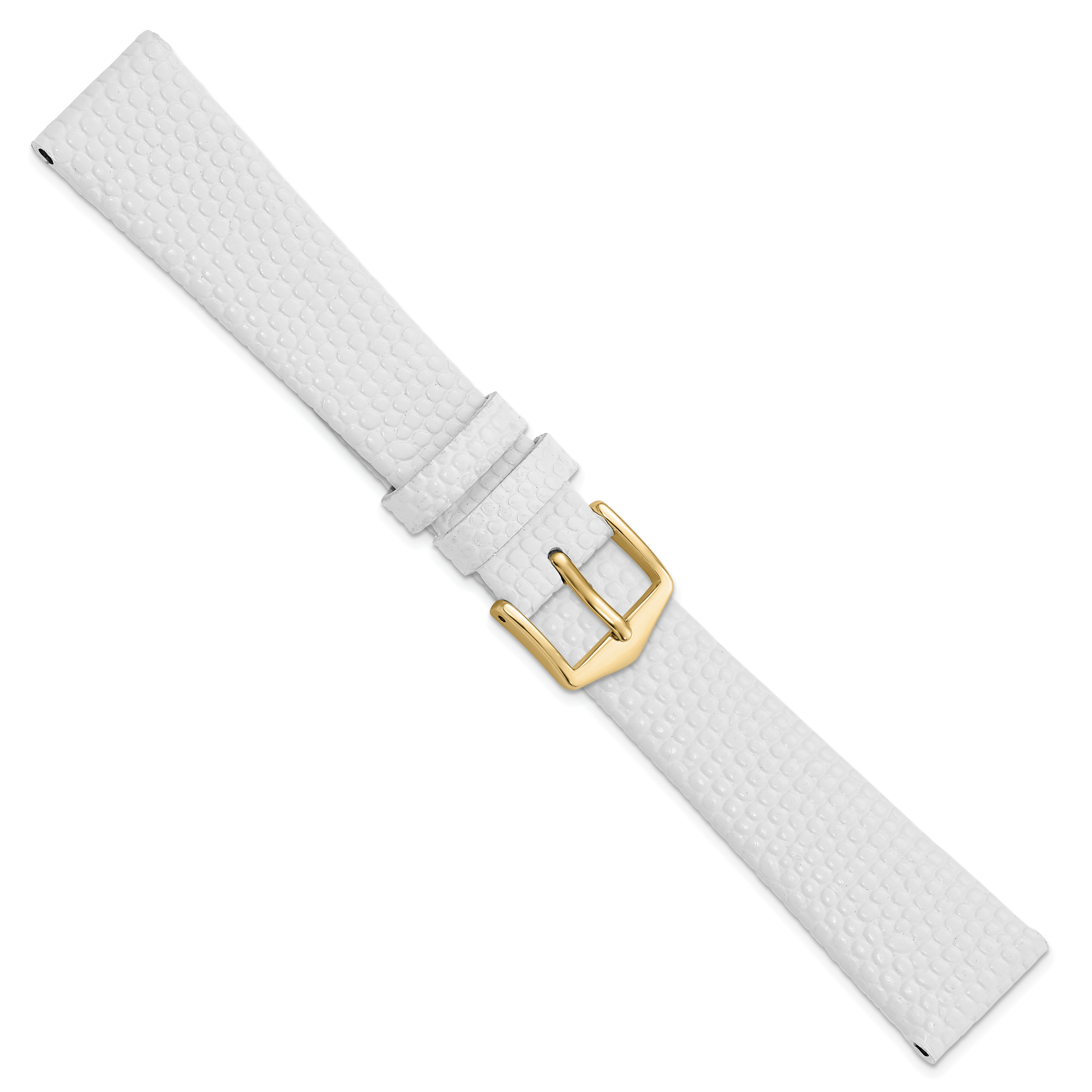 White Lizard-Grain Leather Watch Band with Gold-Tone Buckle 18mm
