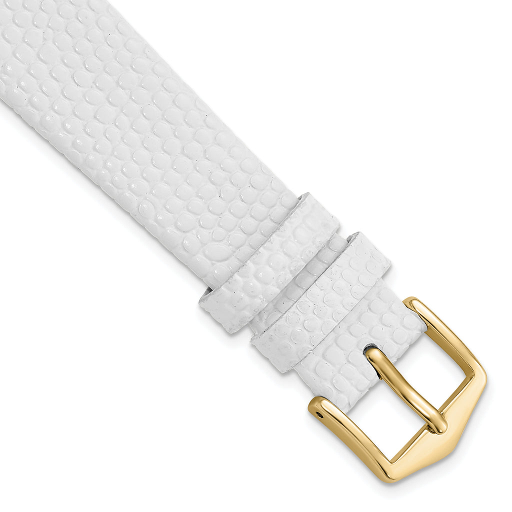White Lizard-Grain Leather Watch Band with Gold-Tone Buckle 18mm
