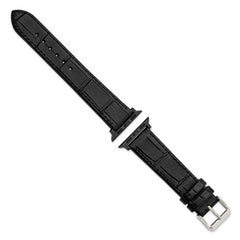 for Apple 38/40mm Smart Watch Black Gator Grain Calfskin Leather with Black Adapters and Stainless Steel Buckle 7.5 inch Watch Band
