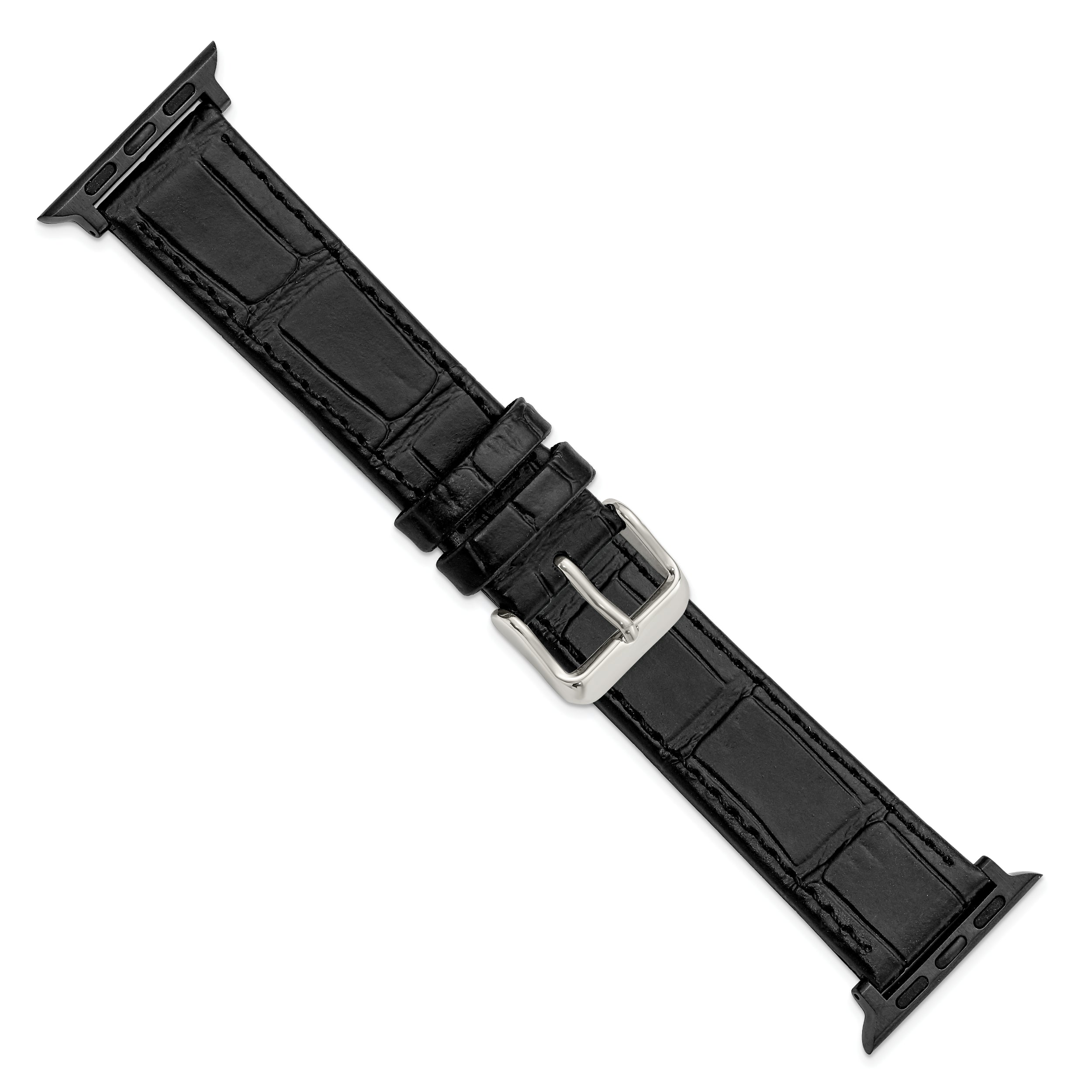 for Apple 38/40mm Smart Watch Black Gator Grain Calfskin Leather with Black Adapters and Stainless Steel Buckle 7.5 inch Watch Band