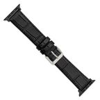 for Apple 38/40mm Smart Watch Black Gator Grain Calfskin Leather with Black Adapters and Stainless Steel Buckle 7.5 inch Watch Band