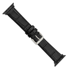 for Apple 38/40mm Smart Watch Black Gator Grain Calfskin Leather with Black Adapters and Stainless Steel Buckle 7.5 inch Watch Band