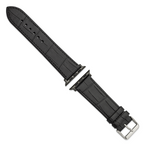 for Apple 42/44mm Smart Watch Black Gator Grain Calfskin Leather with Black Adapters and Stainless Steel Buckle 7.5 inch