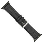 for Apple 42/44mm Smart Watch Black Gator Grain Calfskin Leather with Black Adapters and Stainless Steel Buckle 7.5 inch