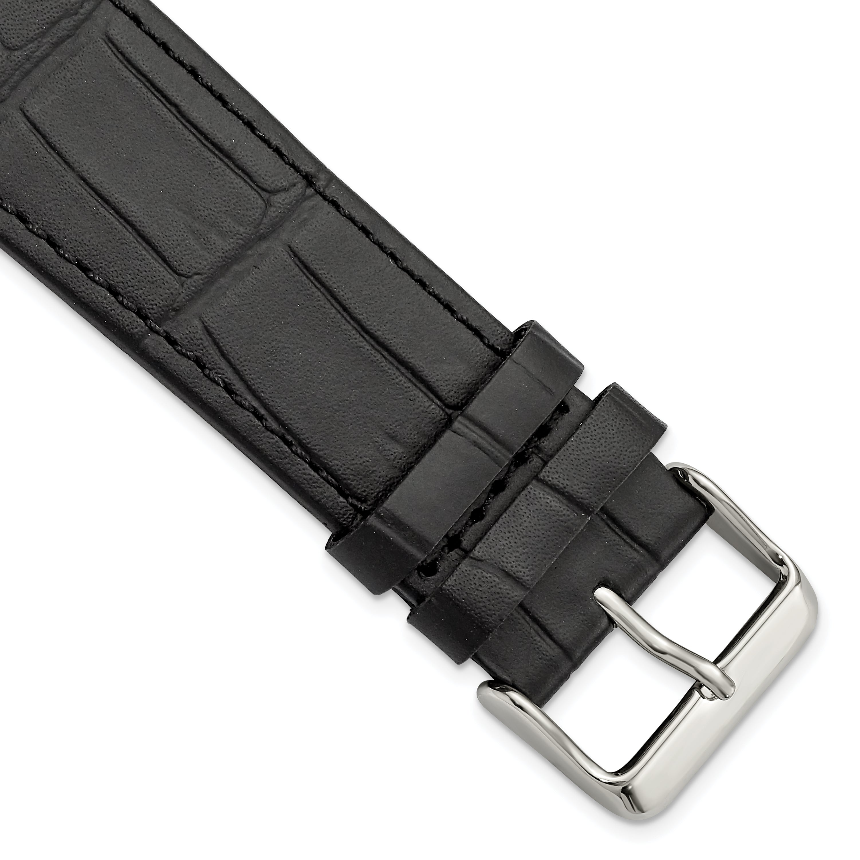for Apple 42/44mm Smart Watch Black Gator Grain Calfskin Leather with Black Adapters and Stainless Steel Buckle 7.5 inch