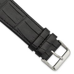 for Apple 42/44mm Smart Watch Black Gator Grain Calfskin Leather with Black Adapters and Stainless Steel Buckle 7.5 inch