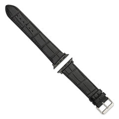 for Apple 42/44mm Smart Watch Extra-Long Black Gator Grain Calfskin Leather with Black Adapters and Stainless Steel Buckle 8.25 inch Watch Band