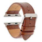 for Apple 42/44mm Smart Watch Brown Gator Grain Calfskin Leather with Stainless Steel Adapters and Buckle 7.5 inch Watch Band