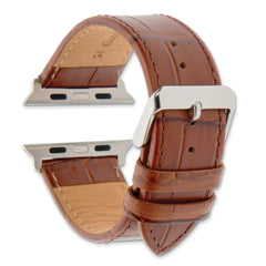 for Apple 42/44mm Smart Watch Brown Gator Grain Calfskin Leather with Stainless Steel Adapters and Buckle 7.5 inch Watch Band