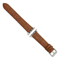 for Apple 38/40mm Smart Watch Brown Gator Grain Calfskin Leather with Stainless Steel Adapters and Buckle 7.5 inch Watch Band