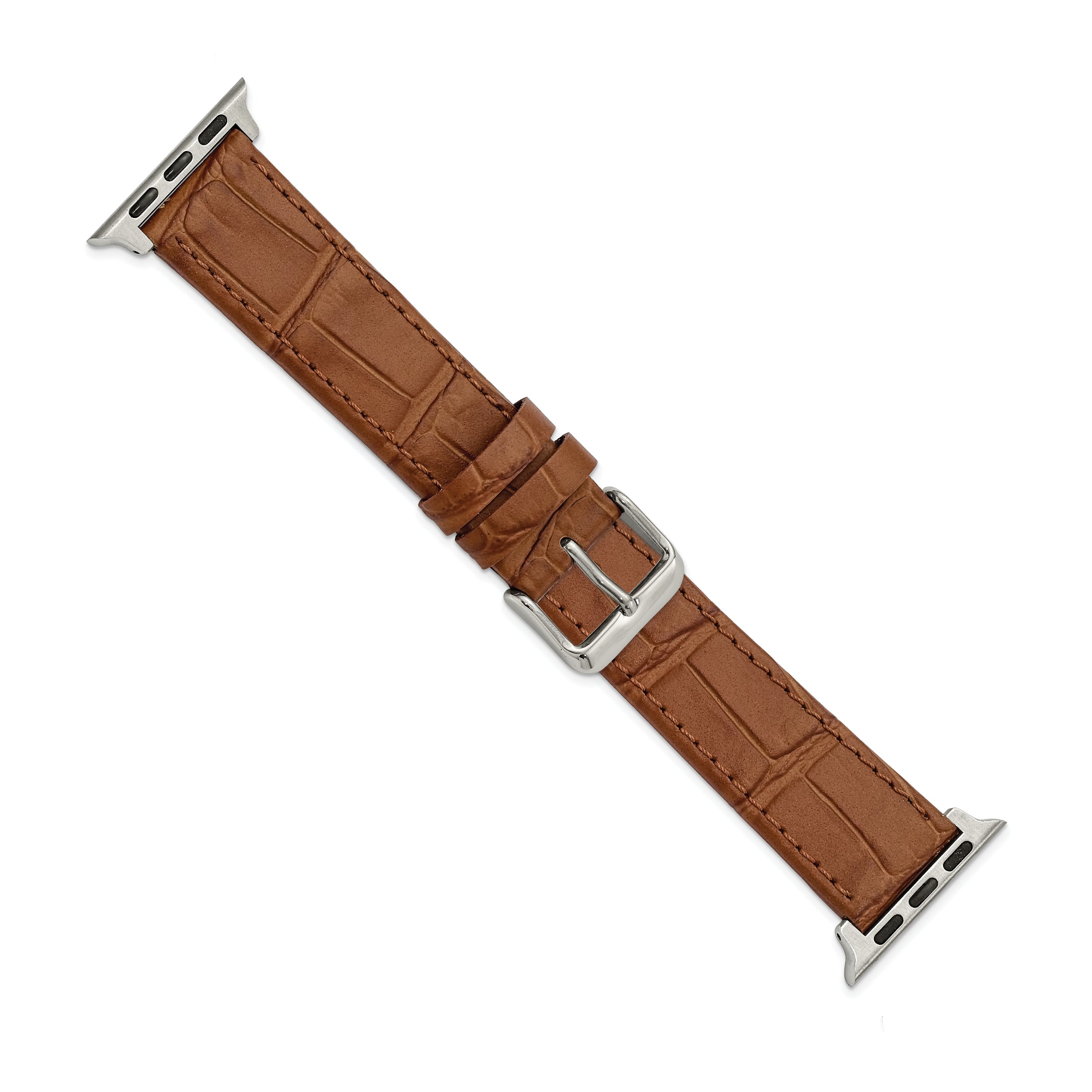 for Apple 38/40mm Smart Watch Brown Gator Grain Calfskin Leather with Stainless Steel Adapters and Buckle 7.5 inch Watch Band