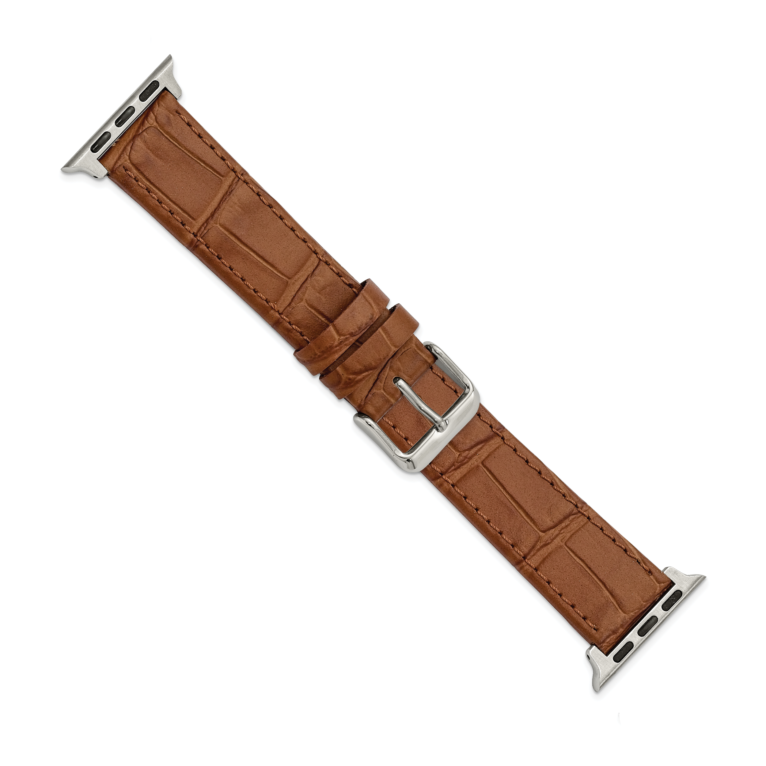 for Apple 38/40mm Smart Watch Brown Gator Grain Calfskin Leather with Stainless Steel Adapters and Buckle 7.5 inch Watch Band