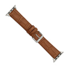 for Apple 38/40mm Smart Watch Brown Gator Grain Calfskin Leather with Stainless Steel Adapters and Buckle 7.5 inch Watch Band