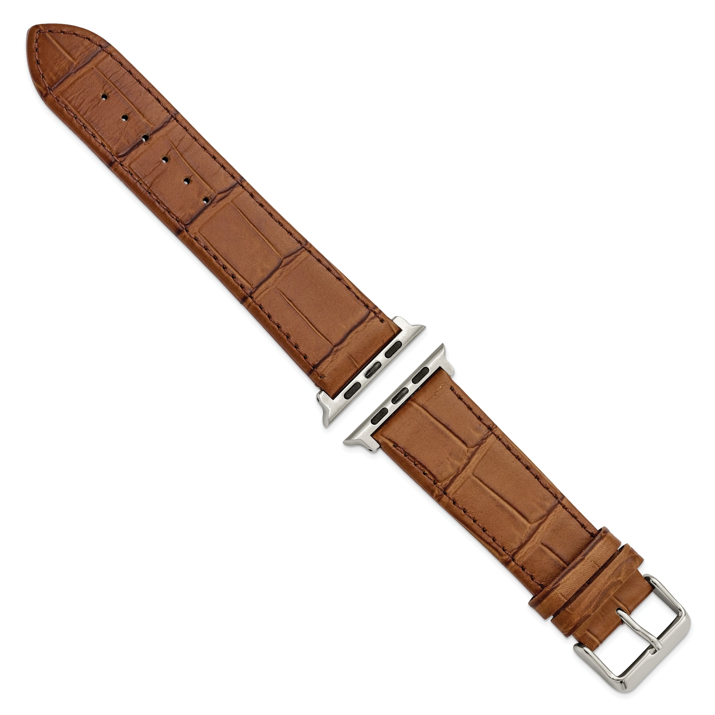 for Apple 42/44mm Smart Watch Brown Gator Grain Calfskin Leather with Stainless Steel Adapters and Buckle 7.5 inch Watch Band